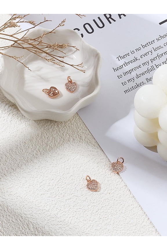 4Pcs Love Mini CZ Stone Charm Micro Pave Cubic Zirconia Pendants for DIY Necklace Earrings Craft 9x8x2mm Hole: 3mm Brass+Cubic Zirconia