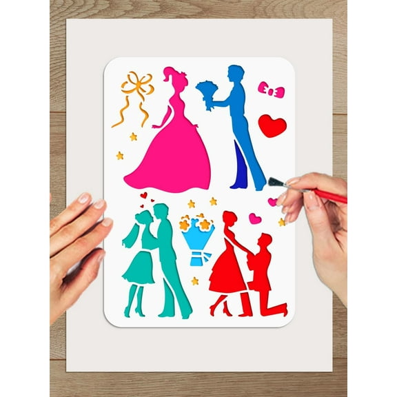 4Pcs Love Wedding Painting Stencils Groom Reusable Stencil Bride Plastic Crafts Drawing Templates