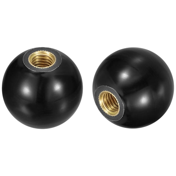4Pcs M8 Copper Thread 32mm Dia Threaded Ball Knobs for Machine Handle, Black