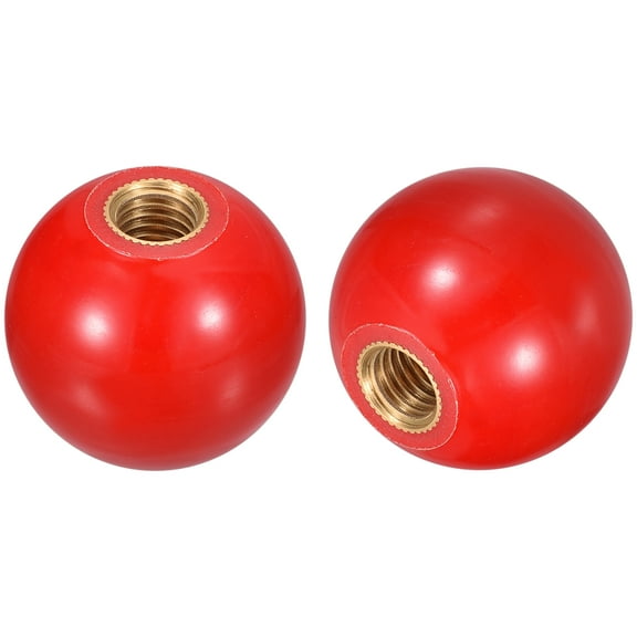 4Pcs M8 Copper Thread 32mm Dia Threaded Ball Knobs for Machine Handle, Red