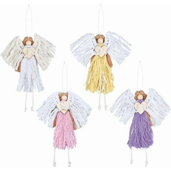 4Pcs Macrame Angel 10.24 inch Handmade Woven Wall Hanging DIY Macrame for Wedding Living Room Bedroom Christmas Decorations