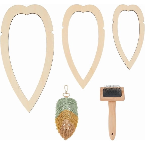 4Pcs Macrame Supplies Set Wooden Macrame Leaf Template 3Pcs Cutting Molds and 1Pcs Stainless Steel Comb for Making Macrame Feather Tassel Slim Teardrop Colorful