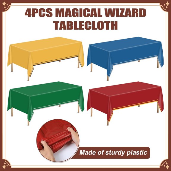 4Pcs Magic Party Decorations Magic Tablecloth Magical World Birthday Table Cloth Decor Red Green Blue Yellow Theme Plastic Table Cover Themed Tablecloth for Baby Shower Supplies