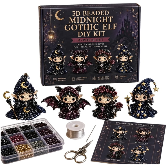4Pcs Magical Elf-i Diy 3D Beaded Kit for Teens Adults Beginners Home Decor Gift Handmade Beading Craft Set with Colorful Beads & Instructions