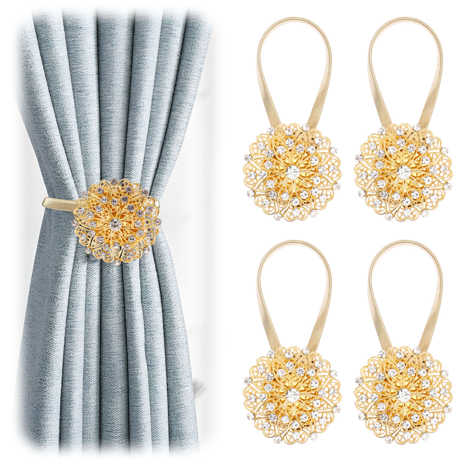 4Pcs Magnetic Curtain Tiebacks- Upgrade 2026 with Shiny Imitation ...
