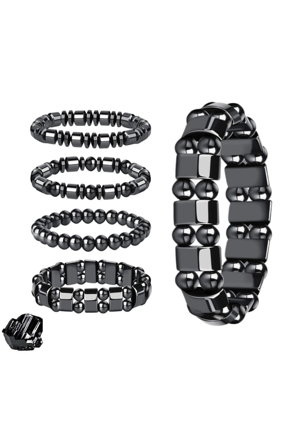 4Pcs Magnetic Hematite Healing Bracelet for Men & Women, Adjustable Stretch Jewelry, Energy and Focus Boost & Mental Clarity for Daily Wear, Natural Healing Stone Gift