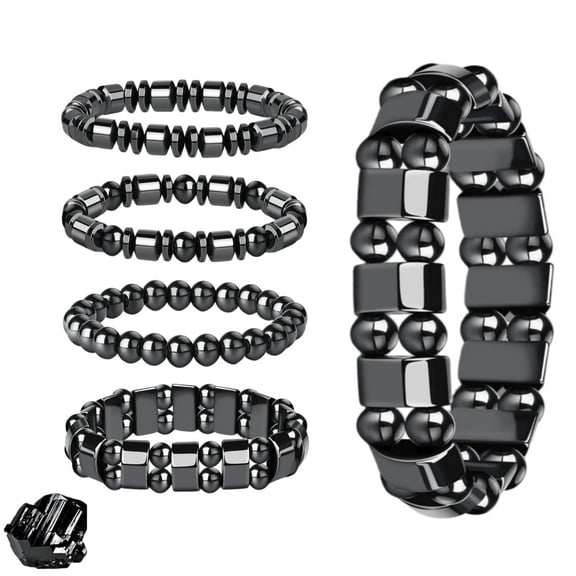4Pcs Magnetic Hematite Healing Bracelet for Men & Women, Adjustable Stretch Jewelry, Energy and Focus Boost & Mental Clarity for Daily Wear, Natural Healing Stone Gift