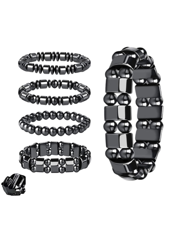 4Pcs Magnetic Hematite Healing Bracelet for Men & Women, Adjustable Stretch Jewelry, Energy and Focus Boost & Mental Clarity for Daily Wear, Natural Healing Stone Gift