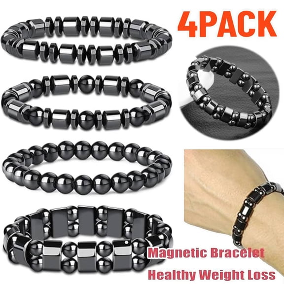 4Pcs Magnetic Hematite Healing Bracelet for Men & Women, Adjustable Stretch Jewelry, Energy and Focus Boost & Mental Clarity for Daily Wear, Natural Healing Stone Gift