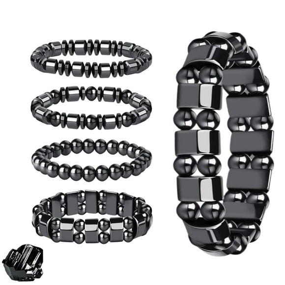 4Pcs Magnetic Hematite Healing Bracelet for Men & Women, Adjustable Stretch Jewelry, Energy and Focus Boost & Mental Clarity for Daily Wear, Natural Healing Stone Gift
