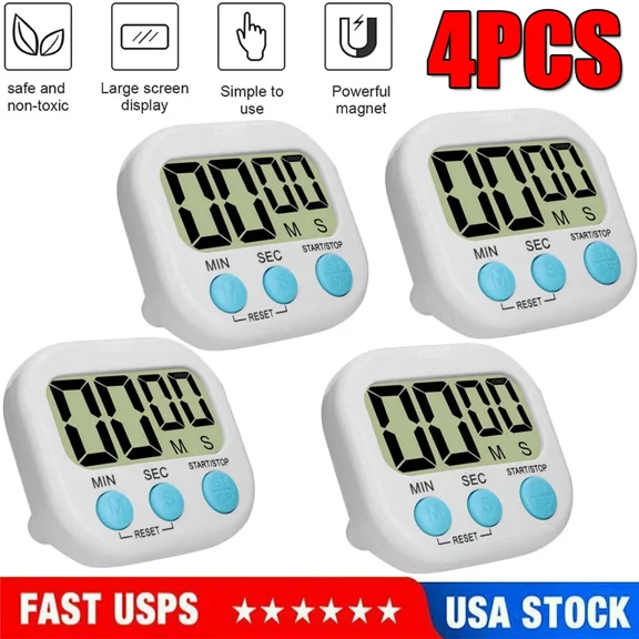 4Pcs Magnetic Lcd Digital Kitchen Cooking Timer Count Down Up Temperature Alarm