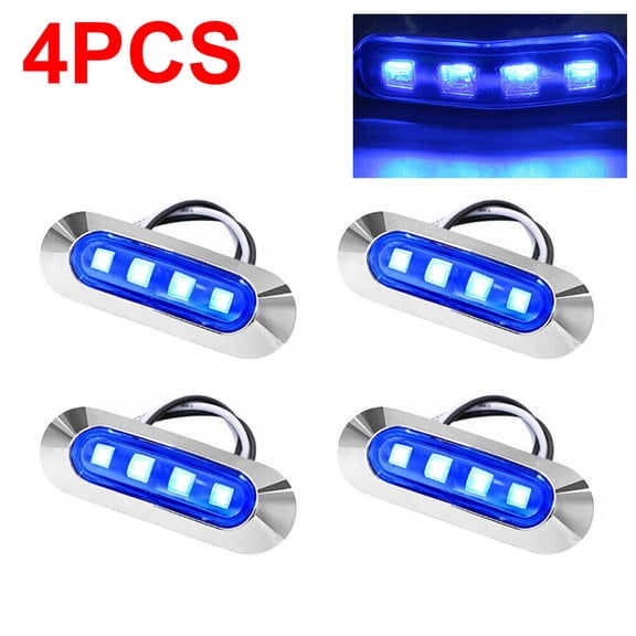 4Pcs Marine Boat LED Deck Courtesy Lights Stern Transom Light Blue Waterproof US