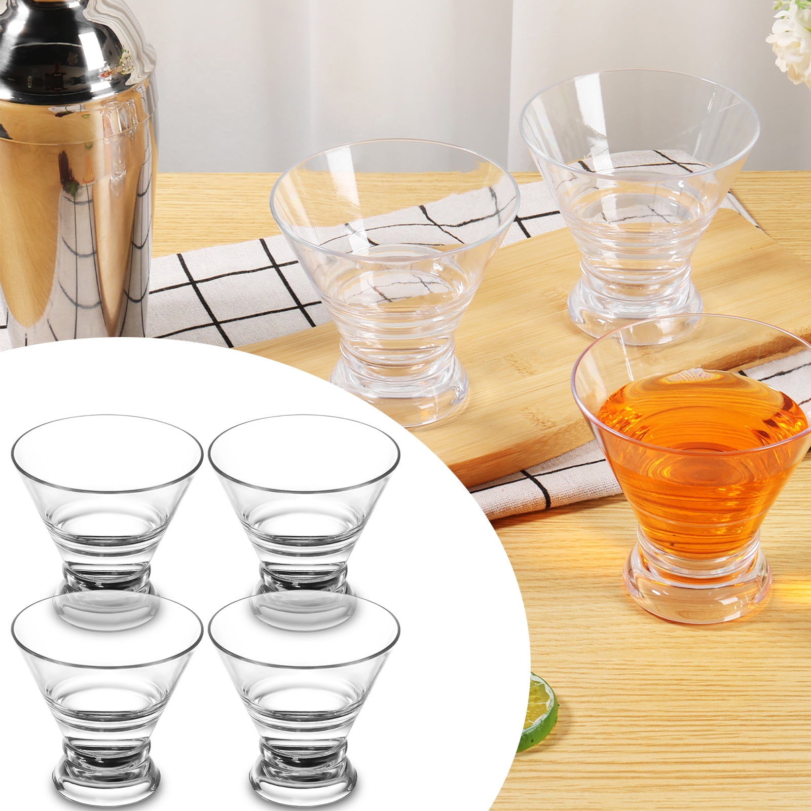 4Pcs Martini Cups Set 8 OZ Transparent Cocktail Cups Stemless Martini ...