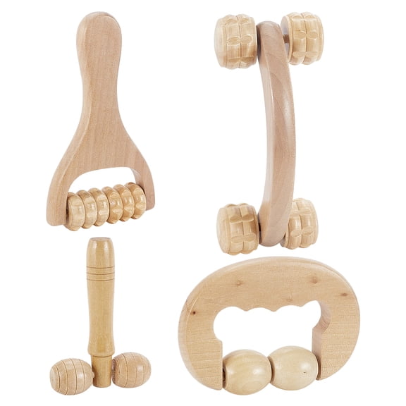 4Pcs Massage Tool Set 4 Styles Wooden Gua Sha Tool T-Shape Massage Roller Trigger Point Massage Tool for Body Face Shoulder Arm Leg Foot
