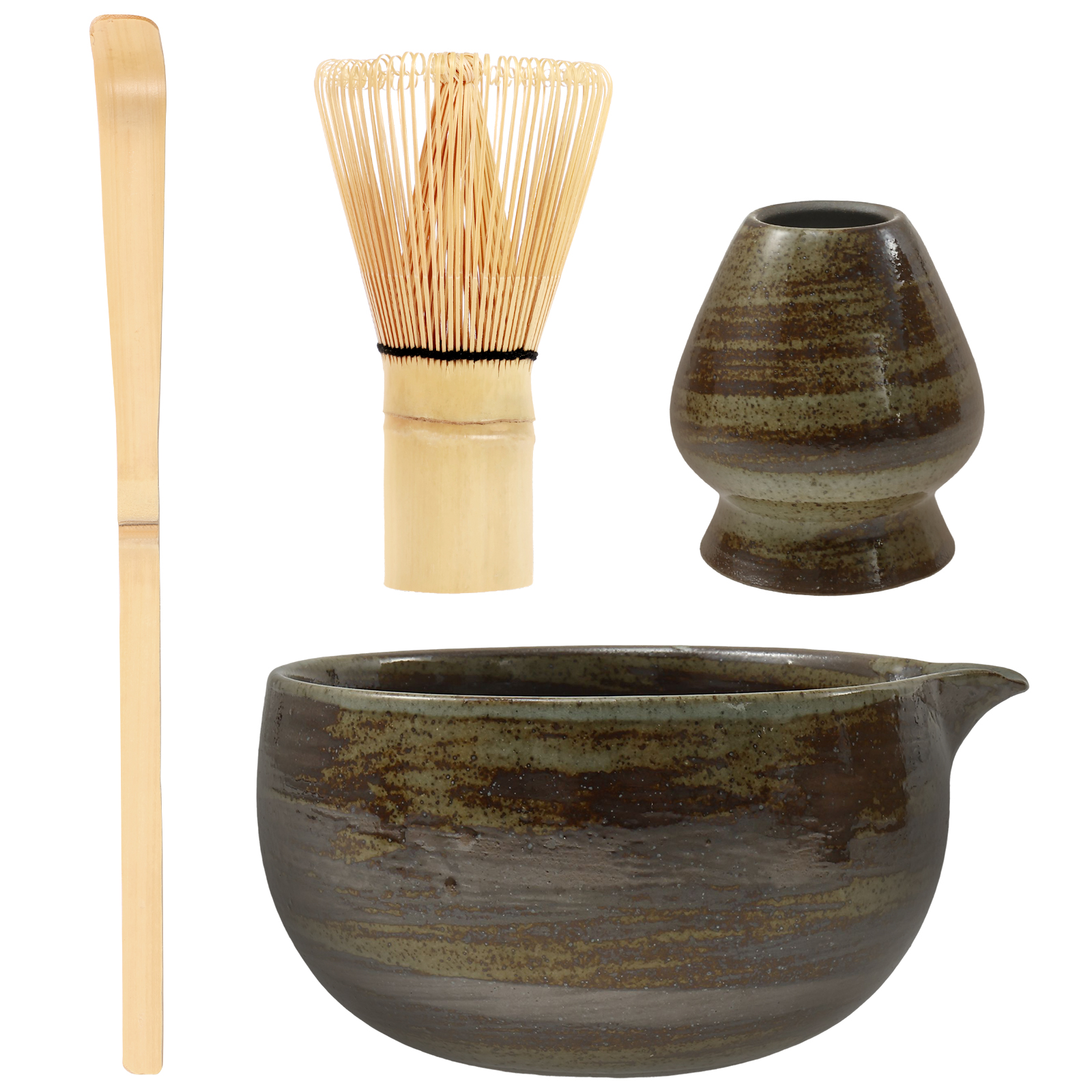 Set Di Accessori Per Matcha In Bambù – Frusta (Chasen), Paletta (Chashaku) E Portafrusta In Porcellana
