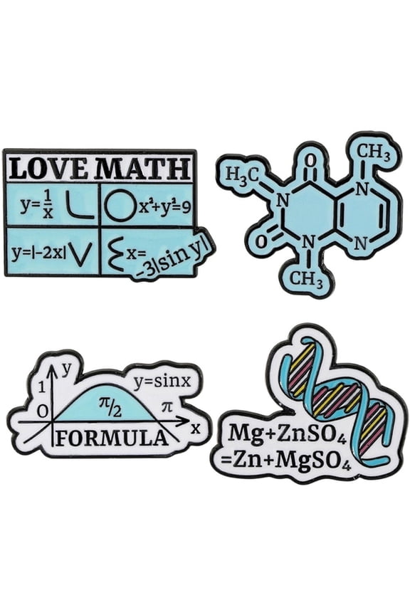 4Pcs Math Formula Brooches Metal Pin Badges Fashion Lapel Pins for Casual Clothes Scarf Suit Jeans Backpack Accessories