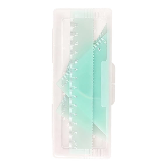4Pcs Math Geometry Ruler Set, Geometry Tool Kit, Math Stationery, Straight Ruler, Triangular Squares, Plastic Measuring Tool Kit with Portable Snap Storage Case, Precision Drawing Rulers, Green