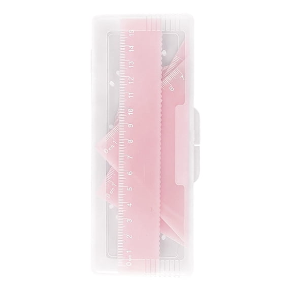 4Pcs Math Geometry Ruler Set, Geometry Tool Kit, Math Stationery, Straight Ruler, Triangular Squares, Plastic Measuring Tool Kit with Portable Snap Storage Case, Precision Drawing Rulers, Pink