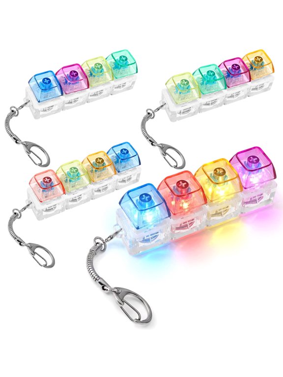 4Pcs Mechanical Key Button Keychain with LED Light Portable Finger Clicker Button Toy for Home Office Birthday Present-actual_color-