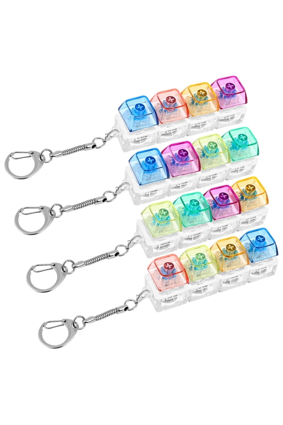4Pcs Mechanical Keyboard Fidget Toy Keyboard Clicker with LED Light Keyboard Fidget Keychain Keyboard Button Finger Clicker for Anxiety Relief