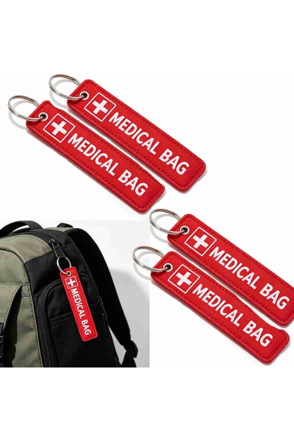 4Pcs Medical Alert Tags for Bags, 5.1x1.2" Double-Sided Medical Equipment Device Luggage ID Tag Durable and Reusable Respiratory Supplies Keychain Label for Backpack Luggage (Red)