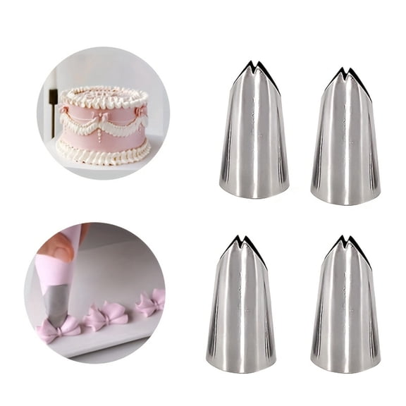 4Pcs Medium Stainless Steel Piping Tips Bow Leaf Lily Cake Decor Nozzles