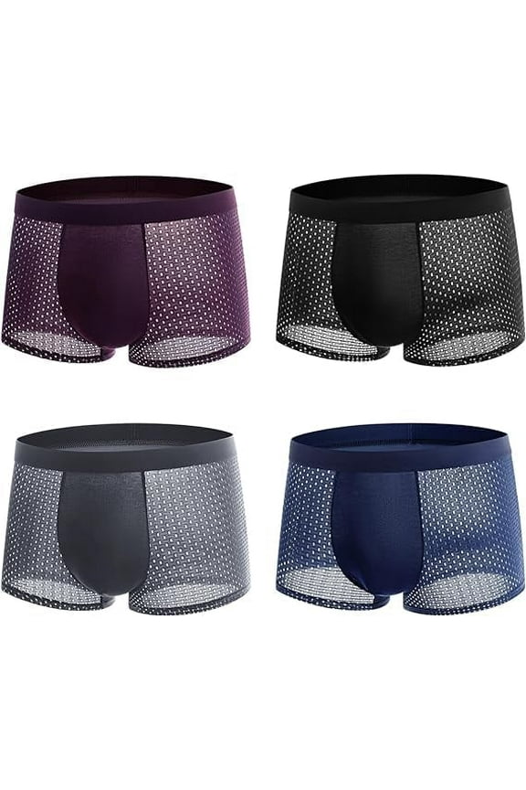 4Pcs Men's Ice Silk Mesh Breathable Underpants Bamboo Boxer Briefs, Box Hero Bamboo Boxers Men Shorts-For All-Day Comfort