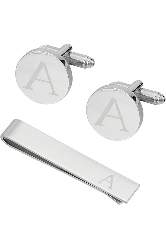 4Pcs Mens Cufflinks Flat Round Initial Cufflinks Capital A Brass Cuff Buttons with Clip Silver Mirror-Surfaced Cuff Links Men Formal Business Shirt Cuff Links for Apparel Accessories