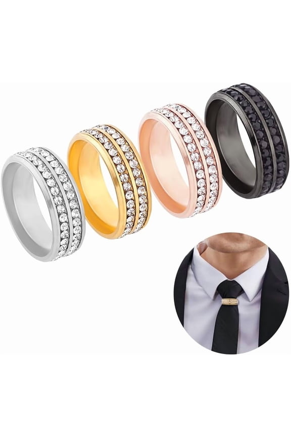 4Pcs Mens Tie Ring 4 Colors Tie Holder Necktie Ring Rhinestone Tie Ring Solid Tie Tacks Accessories for Wedding Jewelry Gift Multi-color
