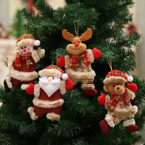4Pcs Merry Christmas Ornaments, Christmas Tree Accessories Santa Claus Bear Snowman Elk Fabric Toy Doll Hang Decorations Home Décor
