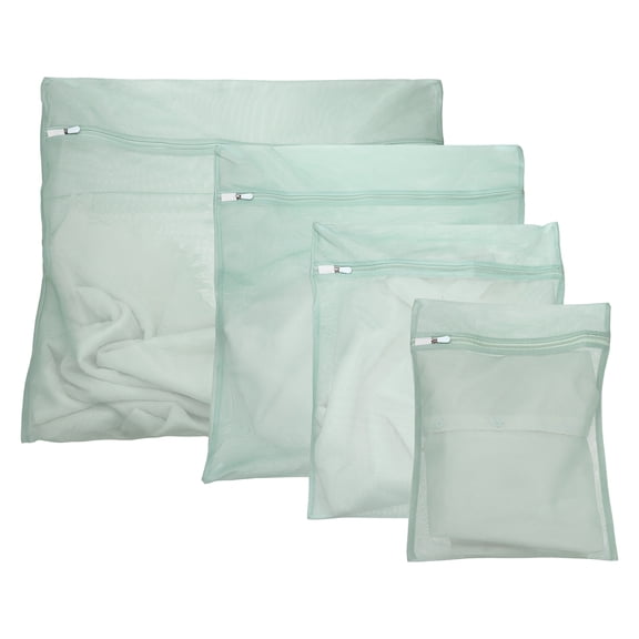 4Pcs Mesh Laundry Bags for Delicates, 4 Sizes Mesh Washing Bags Fine Net Travel Storage Organize Machine Bag with Zipper for Travel Clothes, Bathroom, Dorm, Bras, Socks, Lime Green