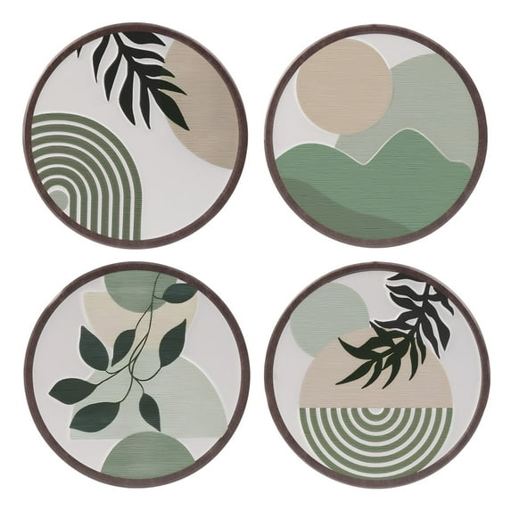 4Pcs Metal Boho Wall Art, 10 Inch 3D Small Sage Green Bohemian Hanging Minimalist Decor for Living Room Bedroom Bathroom Office Home Aesthetic