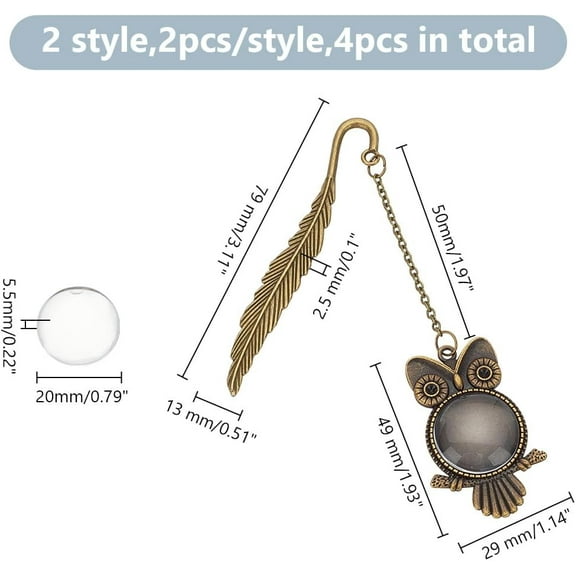 4Pcs Metal Bookmarks 2 Colors Owl Bookmark with Chain Cute Animal Bookmarks Feather Bookmark Reading Page Markers