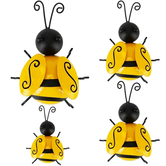 4Pcs Metal Bumble Bees Wall Garden Fence Lawn Ornaments Art Outdoor Decorative