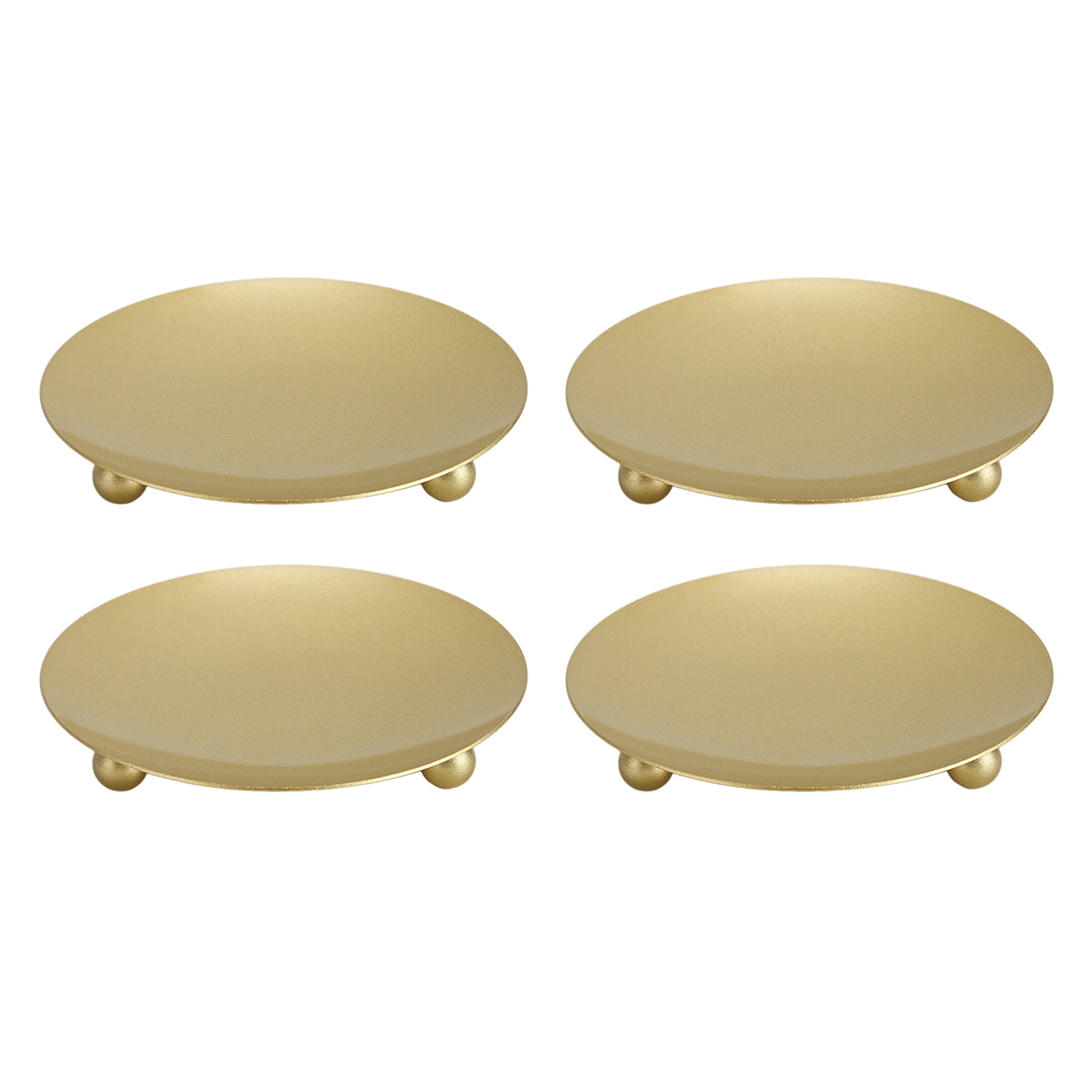 4Pcs Metal Candle Plate Gold Color Stable Sturdy Feet Large Space Gold