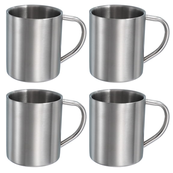 4Pcs Metal Coffee Mugs, 10 Ounces Metal Double Walled Tea Coffee Mugs with Handles for  Cold or Hot Drinks (Silver)