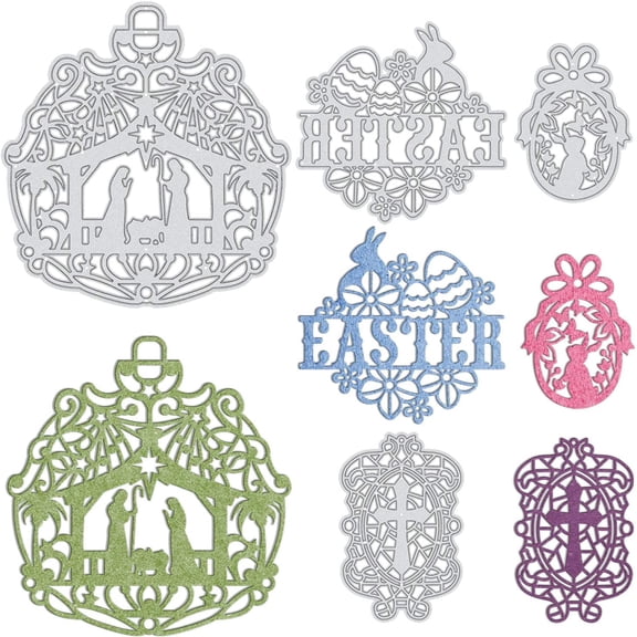 4Pcs Metal Easter Cutting Dies Bunny Rabbit Eggs Religion Crosses Stencil Template for Scrapbook Embossing Album Paper Card Craft Festival Decor Matte Platinum DIY