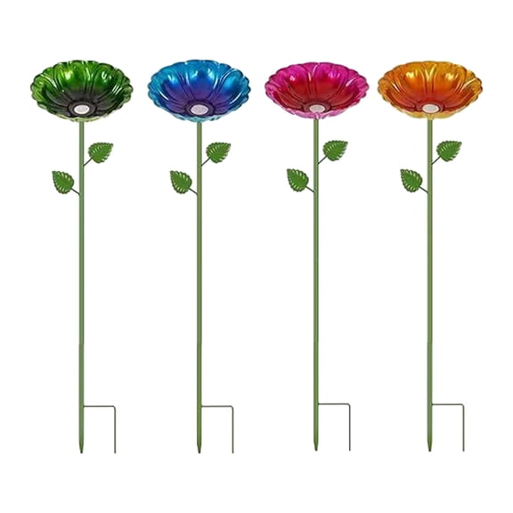 4Pcs Metal Flower Bird Baths, Garden Stake Bee Water Feeder, Outdoor Pollinators Cup, Bee Drinking Station Feeder Tray for Hummingbirds Butterflies Bees Yard Decoration
