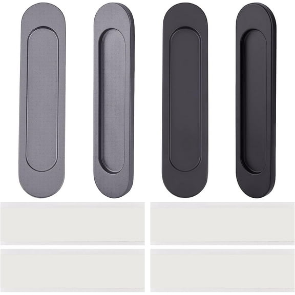 4Pcs Metal Flush Pulls with Double-Sided Stickers Black Dark Grey Oval Sliding Closet Door Handles Bypass Door Handles for Drawers Cabinet Sliding Door 6 Inch