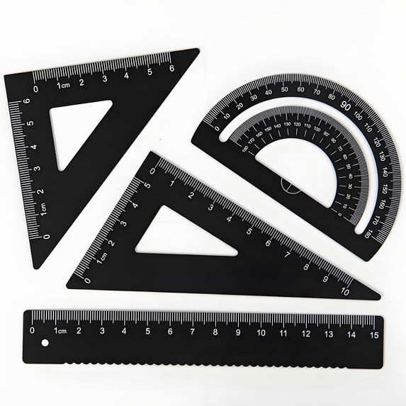 4Pcs Metal Geometry Set,Metal Protractor Triangular Square Set Math Drafting Rulers Kit Architect Triangular Scale Math Ruler Geometric Protractor Measuring Tool for Students Engineers