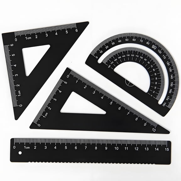 4Pcs Metal Geometry Set,Metal Protractor Triangular Square Set Math Drafting Rulers Kit Architect Triangular Scale Math Ruler Geometric Protractor Measuring Tool for Students Engineers