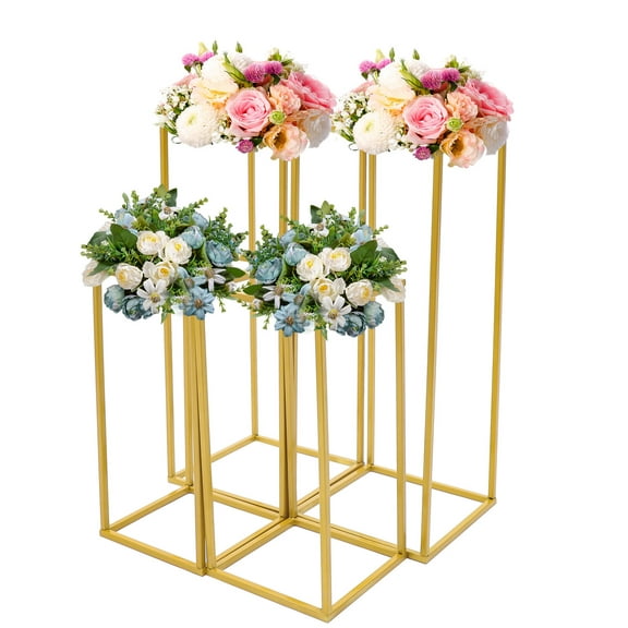 4Pcs Metal Gold Column Flower Stand for Wedding, Centerpiece Floor Column Stand Wedding Backdrop Stand