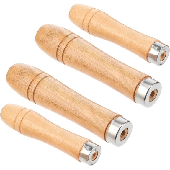 4Pcs Metal Handles for Wood, Wooden File Sets, Wooden File Handle with Strong Metal Collars, 2Pcs Large Wood Handle for 10"-12" Files, 2Pcs Medium Woodenhandle for 6"- 8" Files