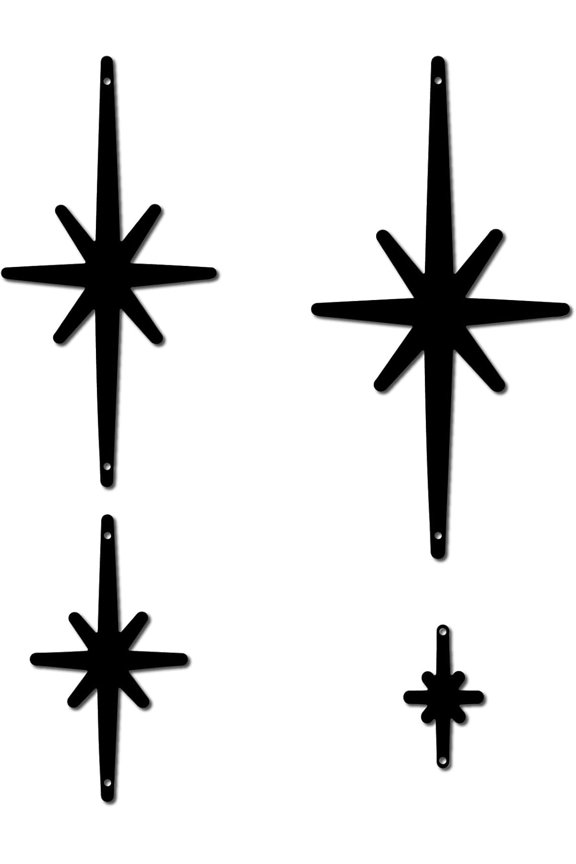 4Pcs Metal Star Wall Decor Black Starburst Wall Art Decor 8 Pointed Atomic Stars Sculptures Wall Hanging Decor for Modern Home Accent Office Living Room Bedroom Indoor Outdoor Black