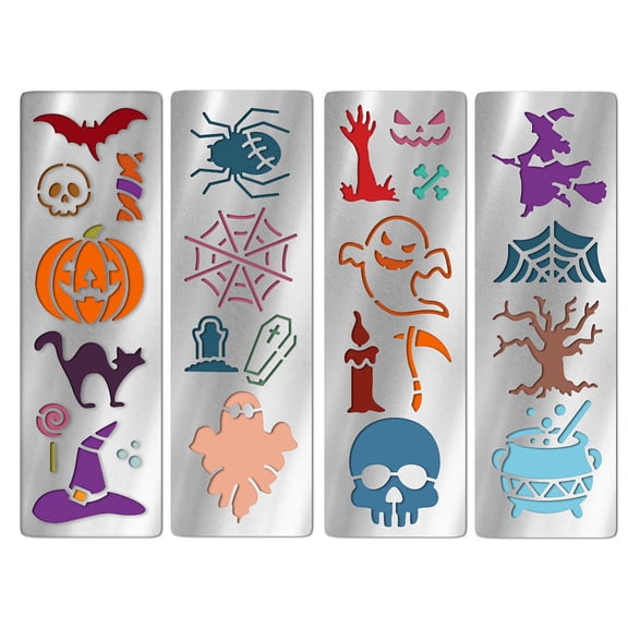 4Pcs Metal Stencils for Craft Wood Burning Decorative Pumpkins Face Painting Stencils Stainless Steel Reusable Drawing Template for Pumpkin Carving Walls Art Decor