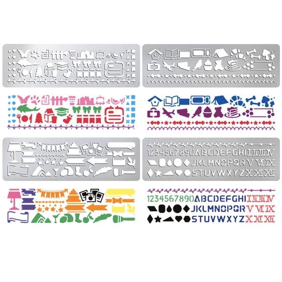 4Pcs Metal Stencils for Wood Burning Mixed Patterns Stencils Stainless Steel Reusable Templates Alphabet and Number Bookmark Ruler School