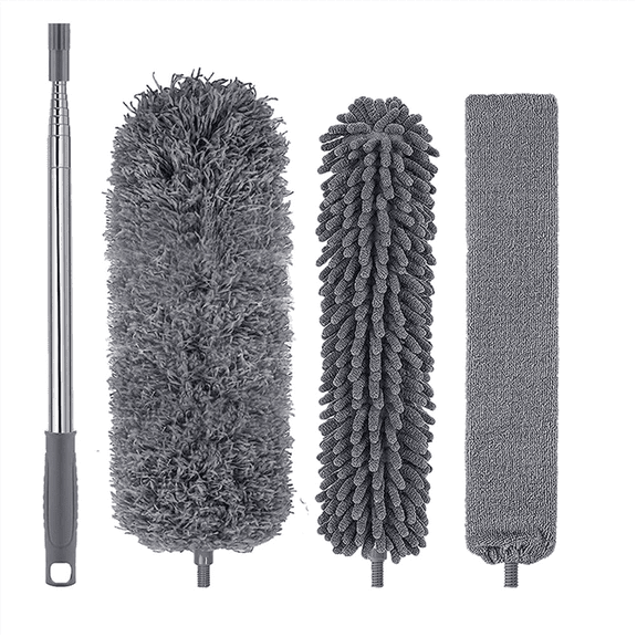 4Pcs Microfiber Duster Kit with Extension Pole 30-110 Inches for High Ceiling for Cleaning Cobweb, Blinds, Furniture,Car