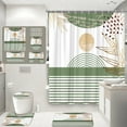 4Pcs Mid Century Modern Geometric Shower Curtain Arched Green Leaf Sun