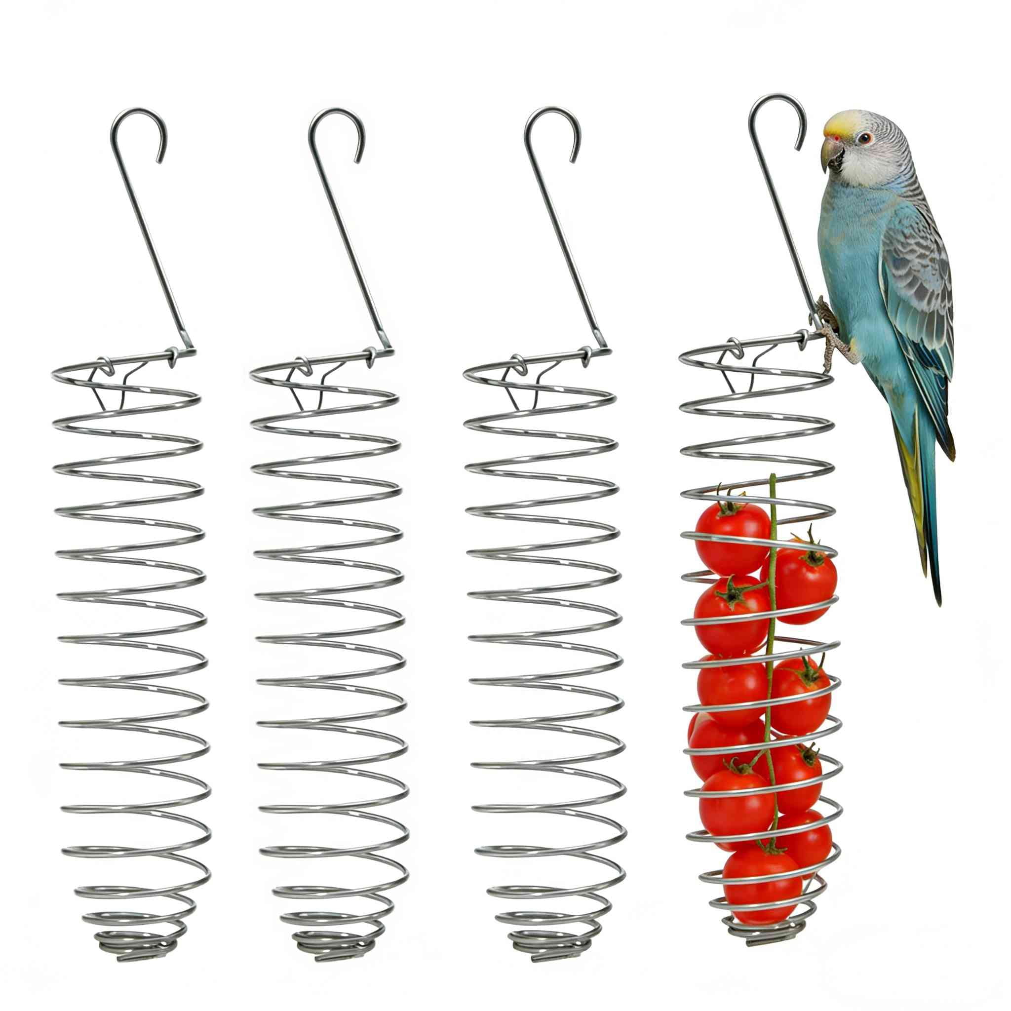 4Pcs Millet Spray Holder, Metal Parrot Spray Millet Treat Holder Parakeet Treat Sticks Feeder for Natural Bird Millet Treats Crunch Sticks Bars Bird Chew Toys Carrot Cuttlebone Calcium Block