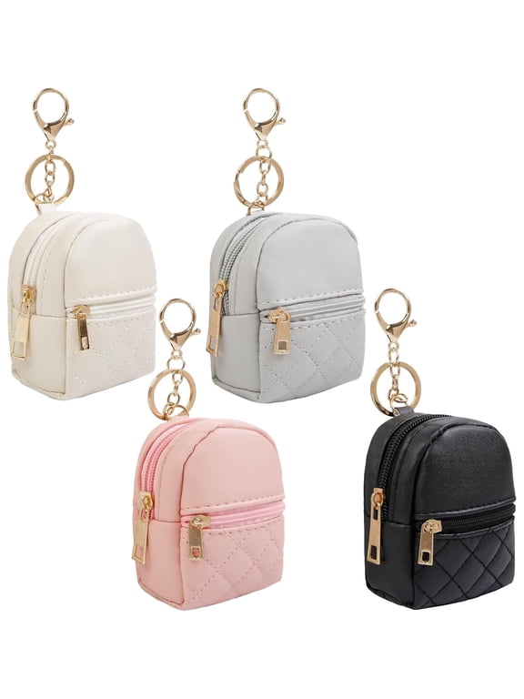 4Pcs Mini Backpack Keychain, Cute Cosmetic Bag for Women Christmas Gifts, PU Leather Key Pocket